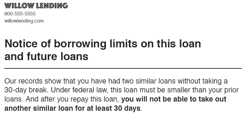 CFPB Model Notice of Borrowing Limits